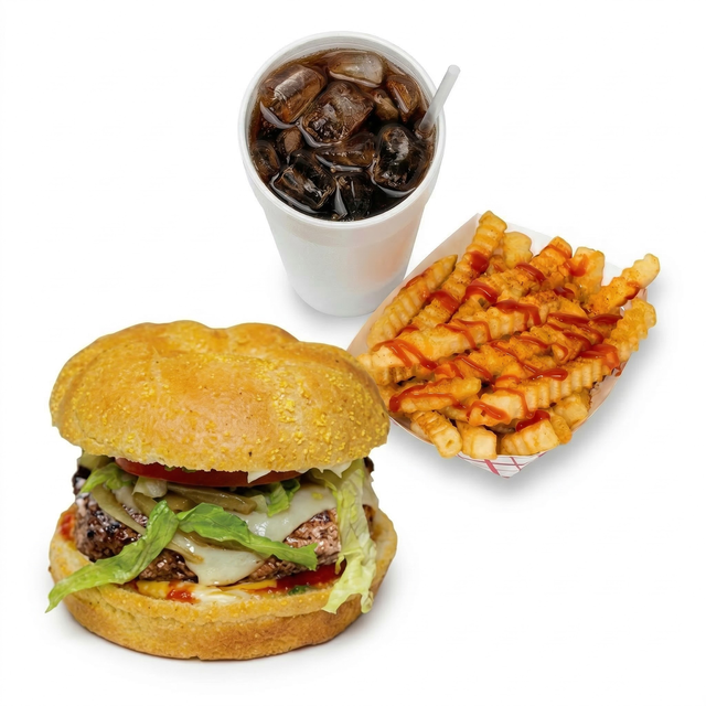 Turkey Cheeseburger & Fries Special Combo.