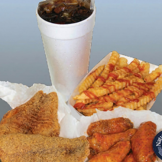 2 Pieces Fish, 5 Wings & Fries Combo.