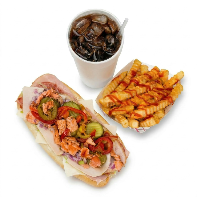 Salmon Cheesesteak & Fries Combo.
