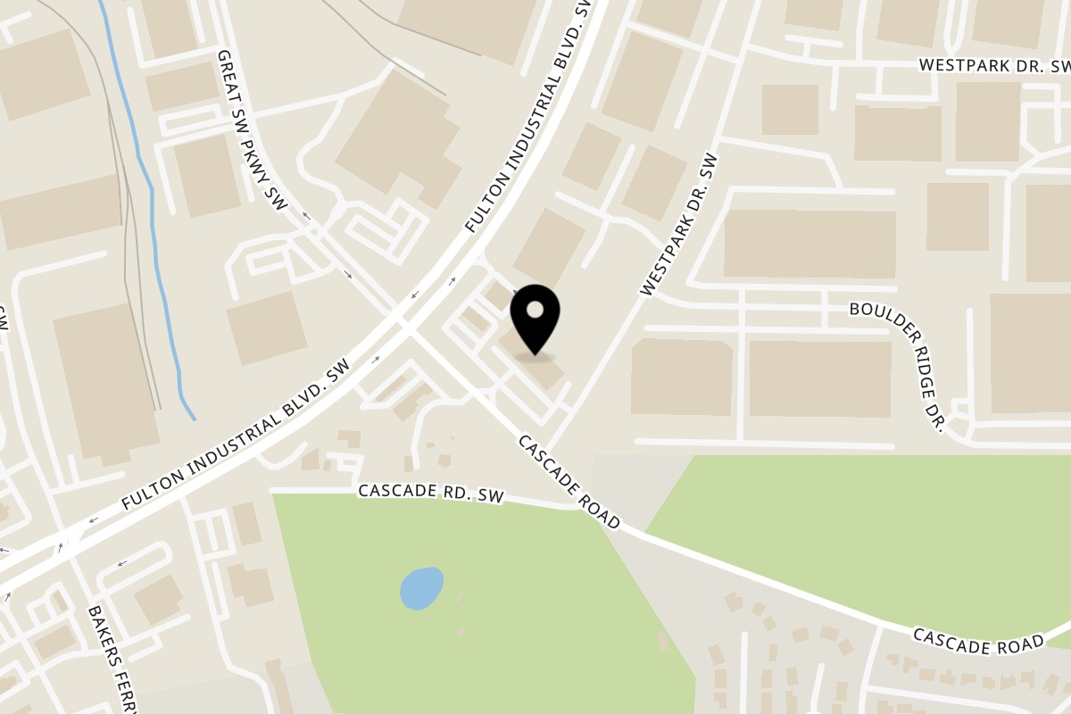 Map showing the location of GutBusters/VeggieBusters on 5495 Cascade Rd in Atlanta